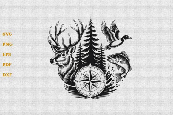 Download Deer Duck Fishing Hunting SVG Cut File - Fishing Collection